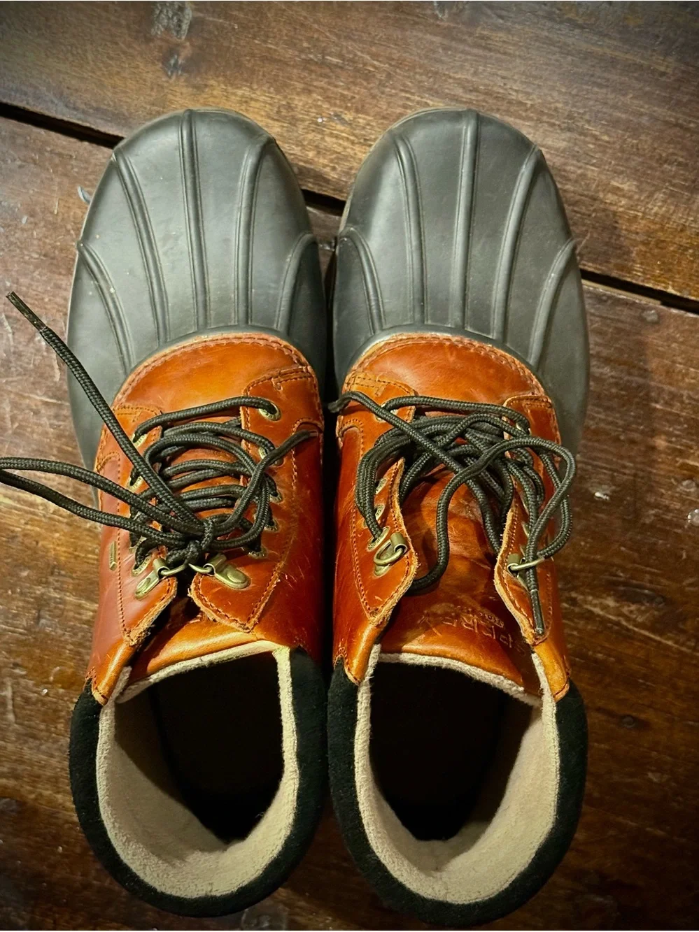 Sperry Brown Leather and Black Rubber Duck Boots Size 10
